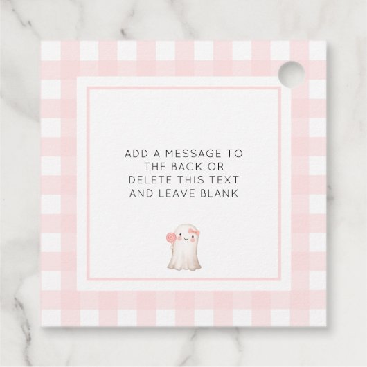 Pink Gingham Happy Halloween Niedlich Ghost Gefäll Geschenkanhänger (Rückseite)