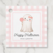 Pink Gingham Happy Halloween Niedlich Ghost Gefäll Geschenkanhänger (Vorderseite)