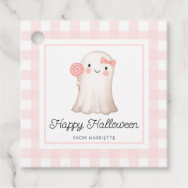 Pink Gingham Happy Halloween Niedlich Ghost Gefäll Geschenkanhänger