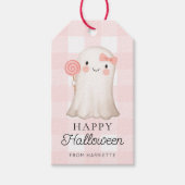 Pink Gingham Happy Halloween Niedlich Ghost Geschenkanhänger (Vorderseite)