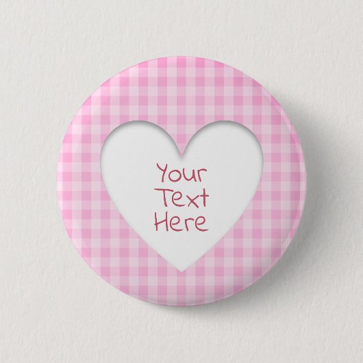 Pink Gingham Heart Button (Vorderseite)