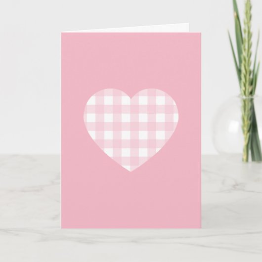 Pink Gingham Heart Feiertagskarte (Vorderseite)