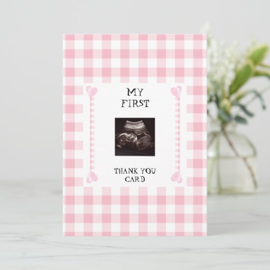 Pink Gingham Heart Funny Baby Danke (Stehend Vorderseite)