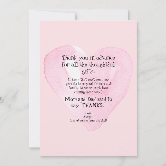 Pink Gingham Heart Funny Baby Danke (Rückseite)