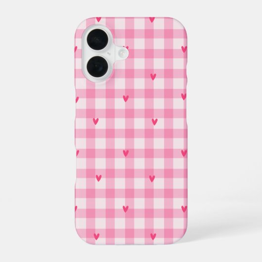 Pink Gingham Heart Phone Case iPhone 16 Hülle (Rückseite)