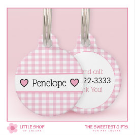 Pink Gingham Hearts Personalisiert Haustiermarke