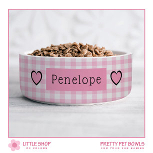 Pink Gingham Hearts Personalisiert Pet Napf
