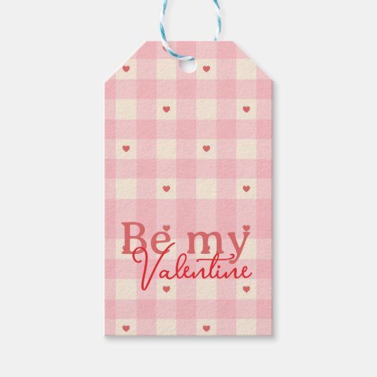 Pink Gingham Hearts Valentine Geschenkanhänger (Vorderseite)