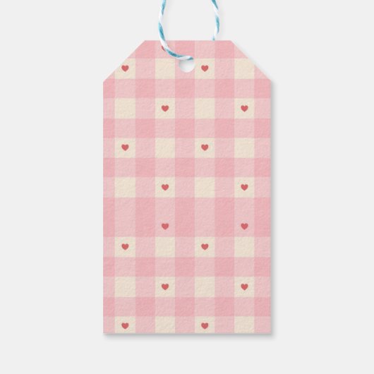 Pink Gingham Hearts Valentine Geschenkanhänger (Rückseite)