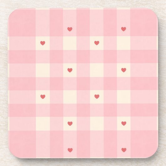 Pink Gingham Hearts Valentine Getränkeuntersetzer (Vorderseite)