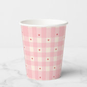 Pink Gingham Hearts Valentine  Pappbecher (Rückseite)