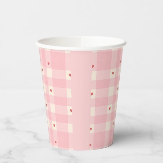 Pink Gingham Hearts Valentine  Pappbecher (Links)