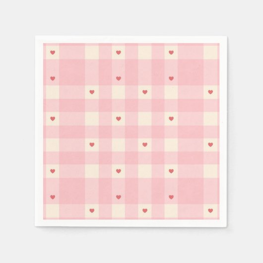 Pink Gingham Hearts Valentine  Serviette (Vorderseite)