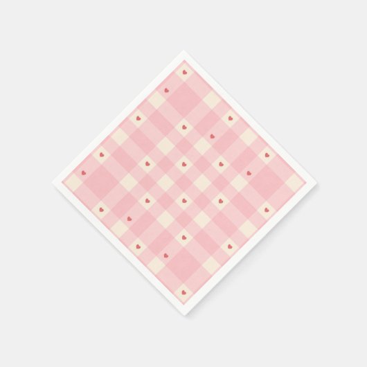 Pink Gingham Hearts Valentine  Serviette (Ecke)