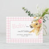 Pink Gingham Horse Baby Dusche Einladung (Stehend Vorderseite)