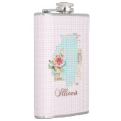 Pink Gingham Illinois Staat Vinyl Wrapped Flask Flachmann (Rechts)