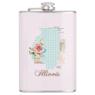 Pink Gingham Illinois Staat Vinyl Wrapped Flask Flachmann