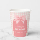 Pink Gingham Kariert Arch Bow Baby Dusche Pappbecher (Rückseite)