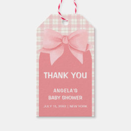 Pink Gingham Kariert Arch Bow Baby Dusche Vielen D Geschenkanhänger