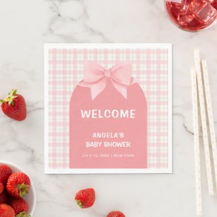 Pink Gingham Kariert Arch Bow Baby Dusche Willkomm Serviette