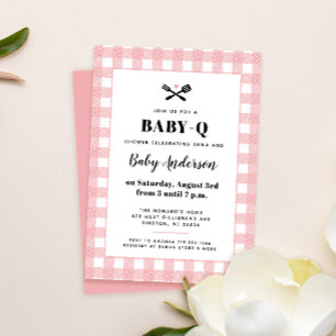 Pink Gingham Kariert Baby Dusche GRILLEN Einladung