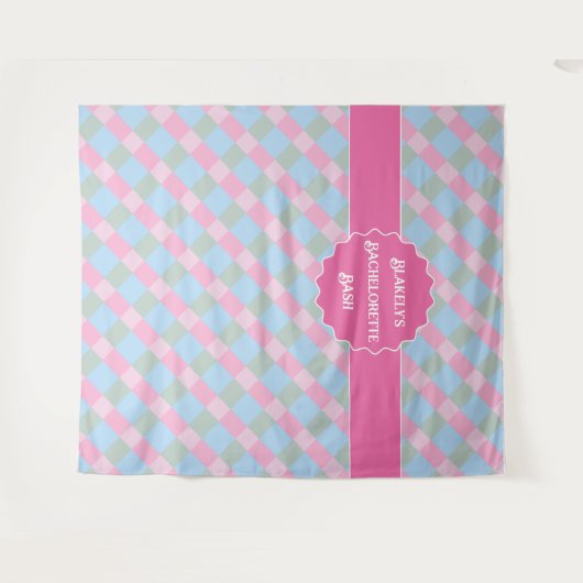 Pink gingham kariert Bachelorette Tapestry Wandteppich (Vorderseite (Horizontal))