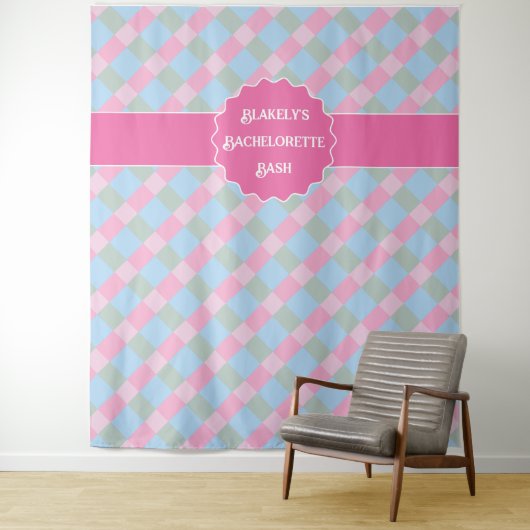 Pink gingham kariert Bachelorette Tapestry Wandteppich (Beispiel)