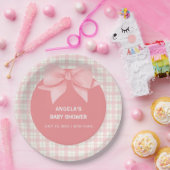 Pink Gingham Kariert Bow Baby Dusche Pappteller (Party)