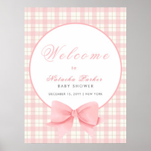 Pink Gingham Kariert Bow Girl Baby Dusche Willkomm Poster