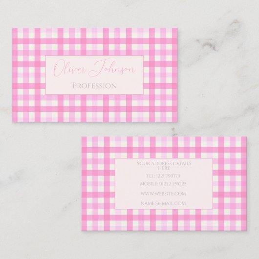Pink Gingham Kariert Checkered Pattern Visitenkarte (Vorne/Hinten)