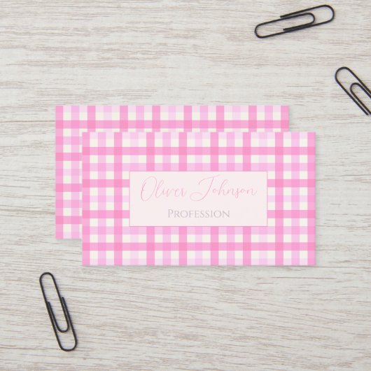 Pink Gingham Kariert Checkered Pattern Visitenkarte (Vorderseite/Rückseite Beispiel)