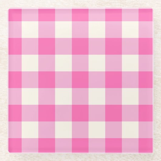 Pink Gingham Kariert Cotattcore Glasuntersetzer (Vorderseite)