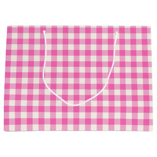 Pink Gingham Kariert Cotattcore Große Geschenktüte (Vorderseite)