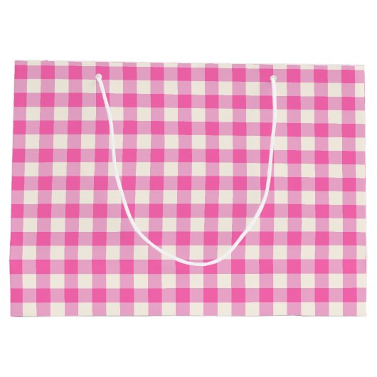 Pink Gingham Kariert Cotattcore Große Geschenktüte (Rückseite)