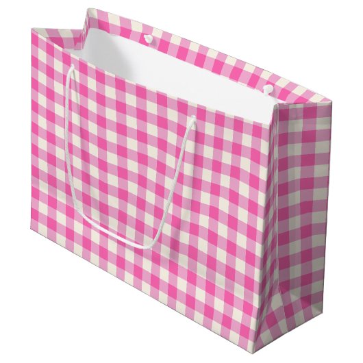 Pink Gingham Kariert Cotattcore Große Geschenktüte (Vorderseite Schrägansicht)