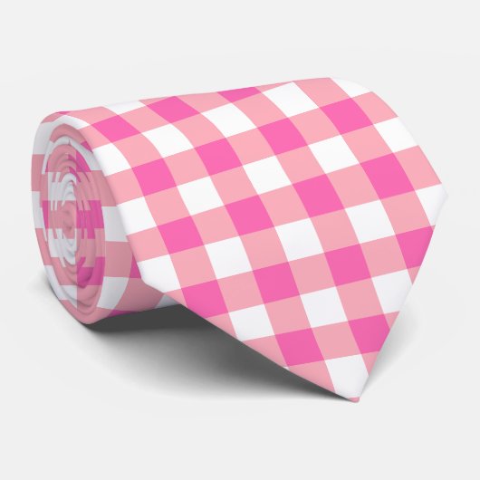 Pink Gingham Kariert Cotattcore Krawatte (Gerollt)