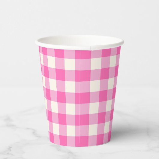 Pink Gingham Kariert Cotattcore Pappbecher (Rechts)