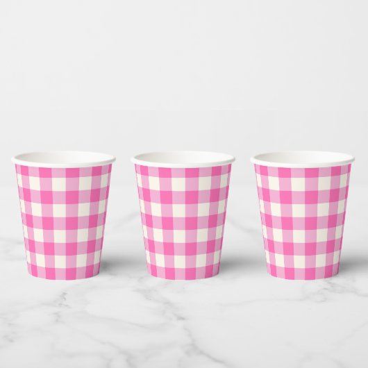 Pink Gingham Kariert Cotattcore Pappbecher (Multi)