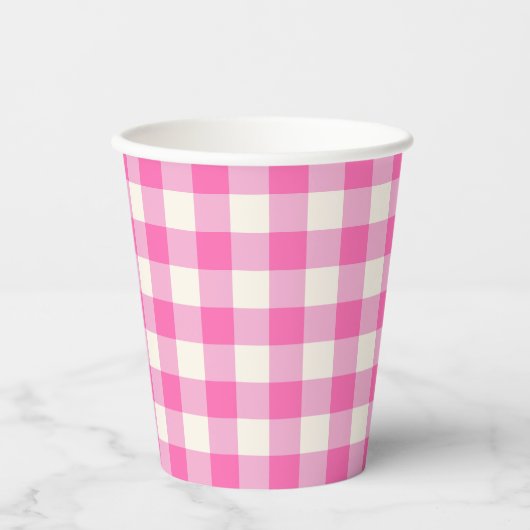 Pink Gingham Kariert Cotattcore Pappbecher (Vorderseite)