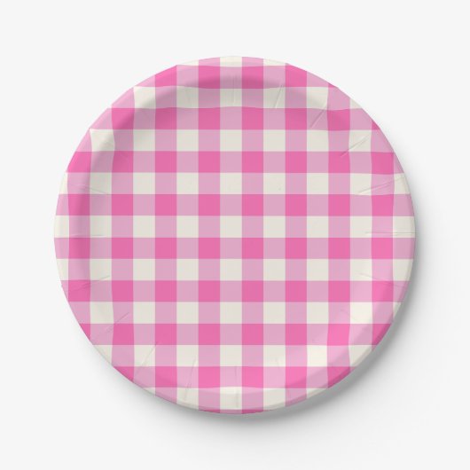 Pink Gingham Kariert Cotattcore Pappteller (Vorderseite)