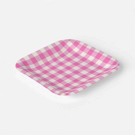 Pink Gingham Kariert Cotattcore Pappteller (Gewinkelt)