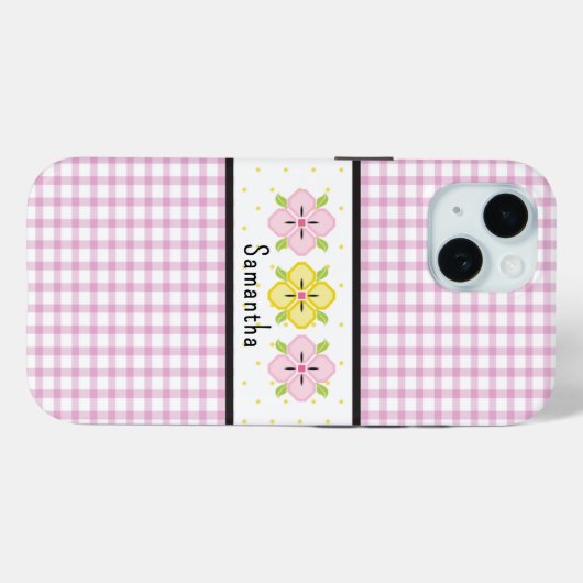 Pink Gingham Kariert Floral Monogram Case-Mate iPhone Hülle (Rückseite (Horizontal))
