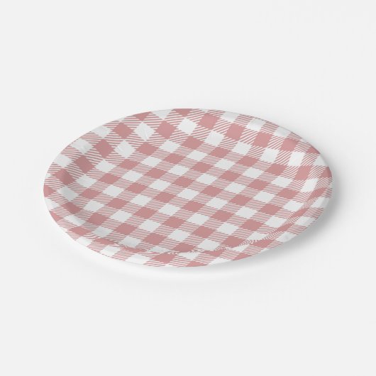Pink Gingham Kariert Pattern Pappteller (Schrägansicht)