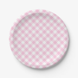Pink Gingham Kariertes Muster Pappteller