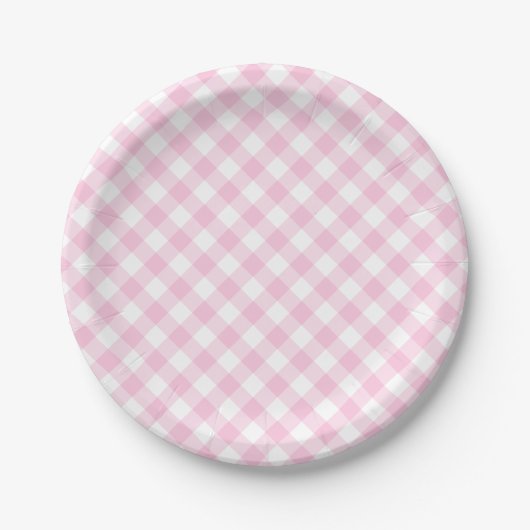 Pink Gingham Kariertes Muster Pappteller (Vorderseite)