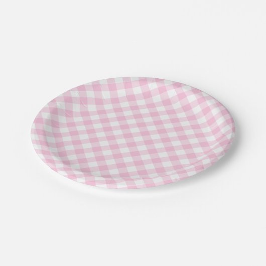 Pink Gingham Kariertes Muster Pappteller (Schrägansicht)