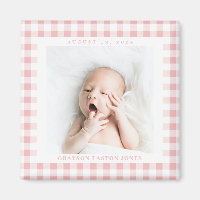 Pink Gingham Karo Baby Birthdate Magnet