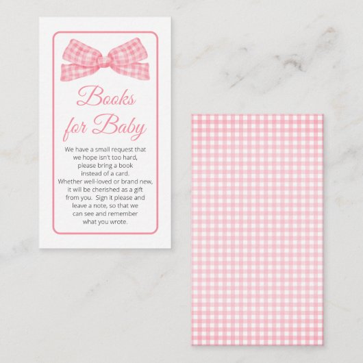 Pink Gingham Karo Bow Baby Showbücher für Baby Begleitkarte (Vorne/Hinten)