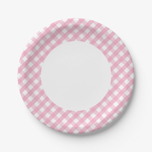 Pink Gingham Karo Muster 2 Pappteller (Vorderseite)