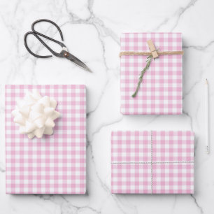Pink Gingham Karo Pattern Geschenkpapier Set